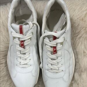 Prada White Sneakers with Red Stripe